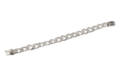 Intricately Etched Oxidized Silver Chain Bracelet