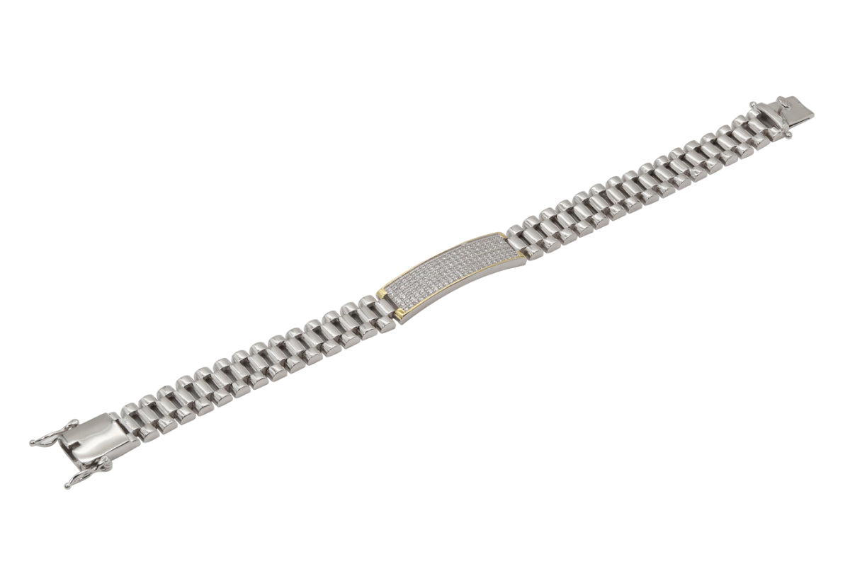 Pave CZ Accent Silver Link Bracelet