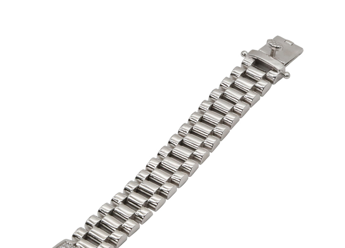 Pave CZ Accent Silver Link Bracelet