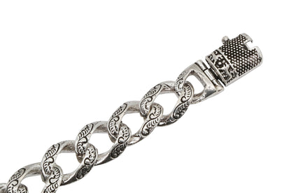 Intricately Etched Oxidized Silver Chain Bracelet