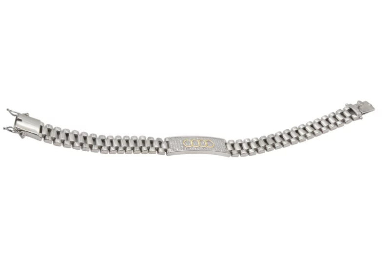 Geometric CZ Accent Silver Link Bracelet