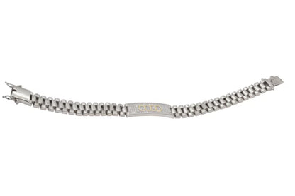 Geometric CZ Accent Silver Link Bracelet