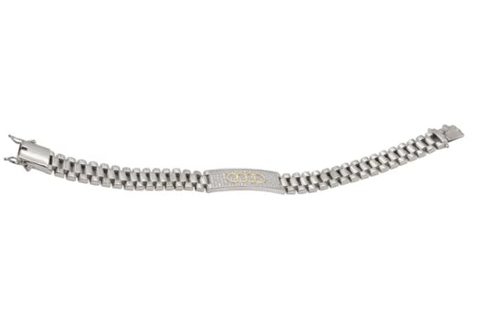 Geometric CZ Accent Silver Link Bracelet