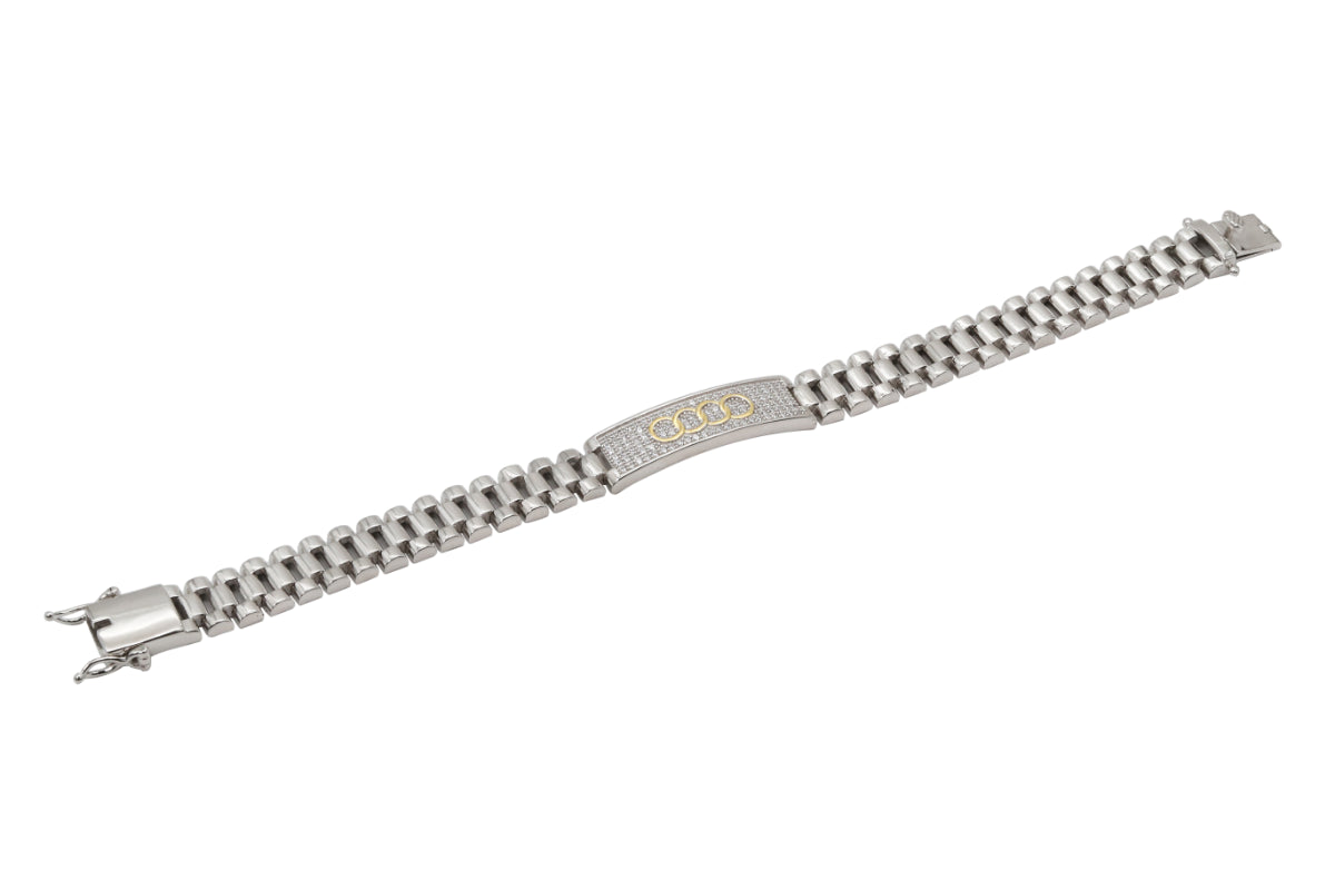 Geometric CZ Accent Silver Link Bracelet