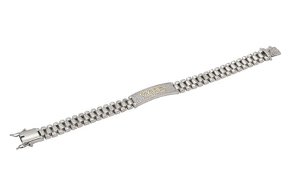 Geometric CZ Accent Silver Link Bracelet
