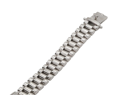 Geometric CZ Accent Silver Link Bracelet