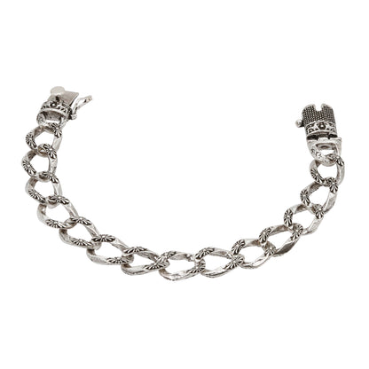 Floral Etched Oxidized Silver Chain Bracelet