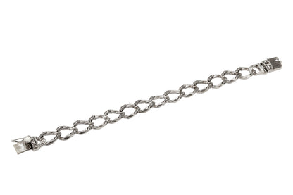 Floral Etched Oxidized Silver Chain Bracelet