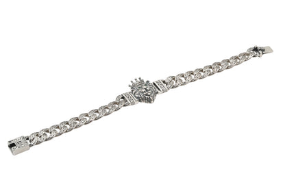 Regal Lion Head Oxidized Silver Chain Bracelet