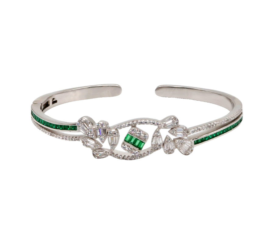 Elegant Leaf Green & CZ Accented Bangle