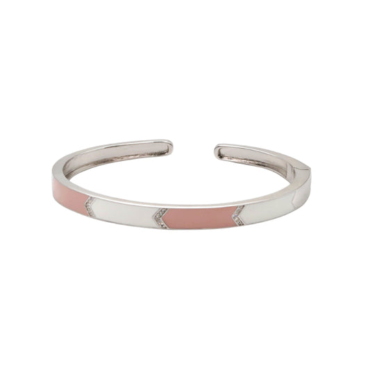 Modern Pastel Accent CZ Silver Cuff Bangle