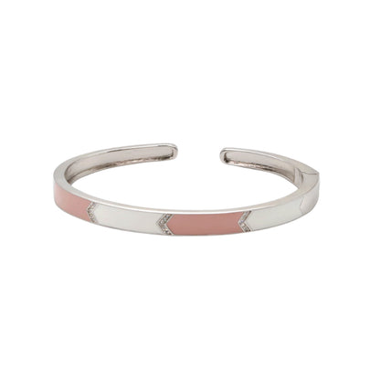 Rose-Toned Silver Bangle with Pink & White Enamel and CZ Heart