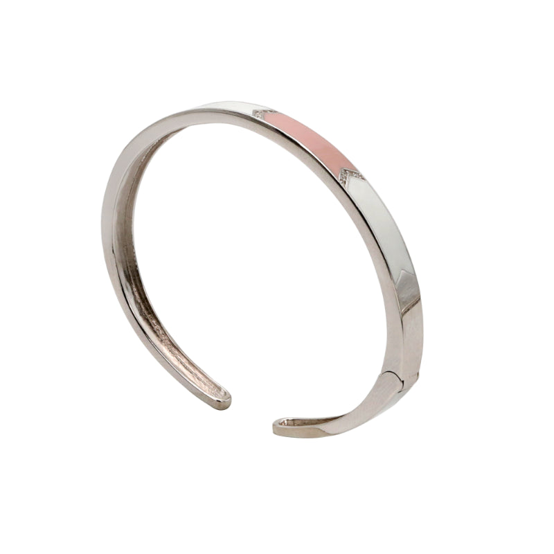 Modern Pastel Accent CZ Silver Cuff Bangle
