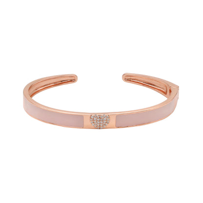 Rose-Toned Silver Bangle with Pink & White Enamel and CZ Heart