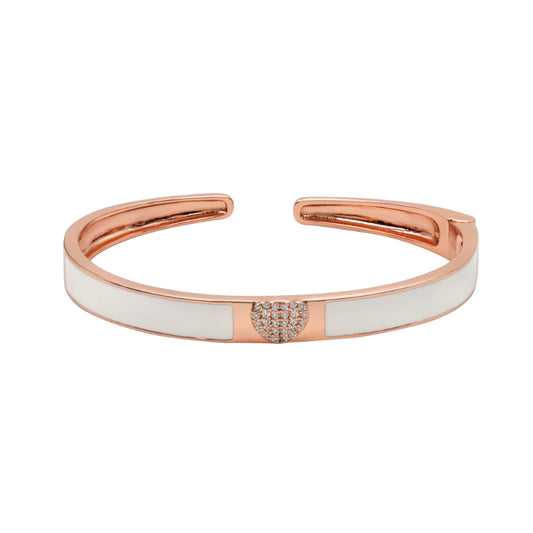 Elegant Rose-Plated CZ Accent Bangle with Pink Enamel
