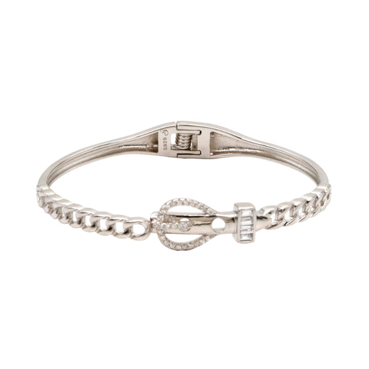 Silver CZ-Accented Bangle