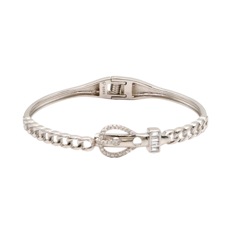 Modern Pastel Accent CZ Silver Cuff Bangle