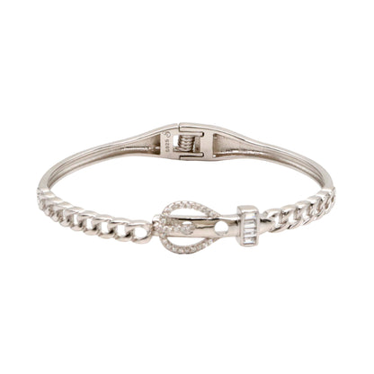 Modern Pastel Accent CZ Silver Cuff Bangle