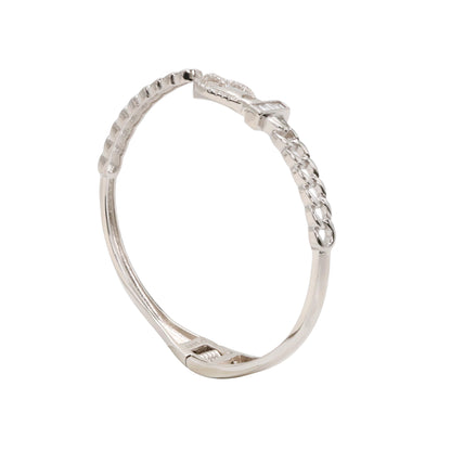 Modern Pastel Accent CZ Silver Cuff Bangle