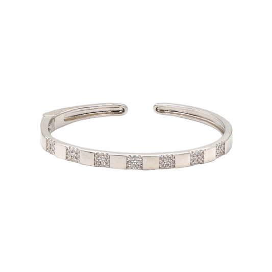 Rose-Plated Silver Bangle with White Enamel and CZ Accents