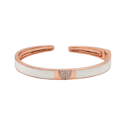 Silver Bangle with White Enamel and CZ Accents