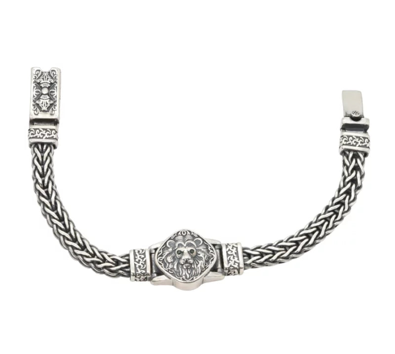 Emerald-Eyed Guardian Silver Bracelet