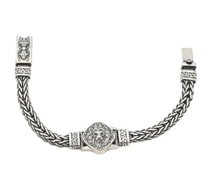 Emerald-Eyed Guardian Silver Bracelet