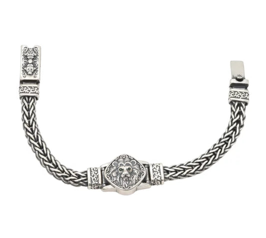 Emerald-Eyed Guardian Silver Bracelet