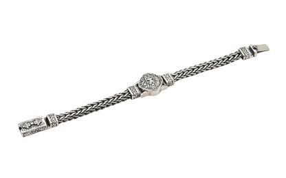 Emerald-Eyed Guardian Silver Bracelet