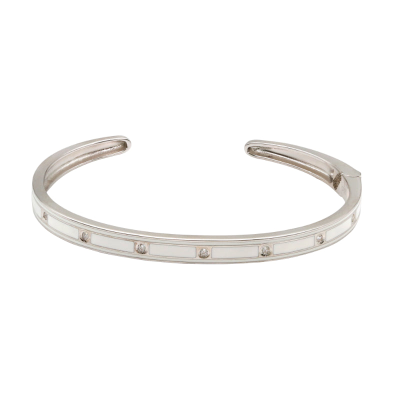 92.5 Hallmark Silver Cubic Zirconia and White Enamel Bracelet