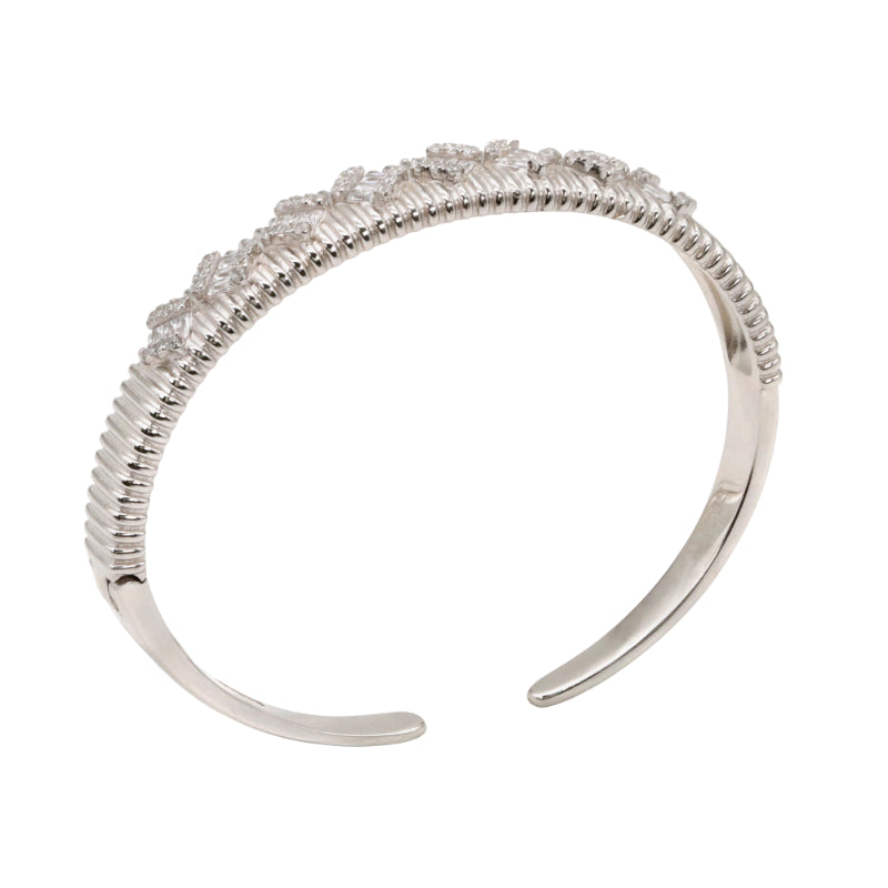 92.5 Hallmark Silver Ribbed Cuff Bracelet with Cubic Zirconia