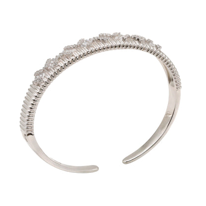 92.5 Hallmark Silver Ribbed Cuff Bracelet with Cubic Zirconia