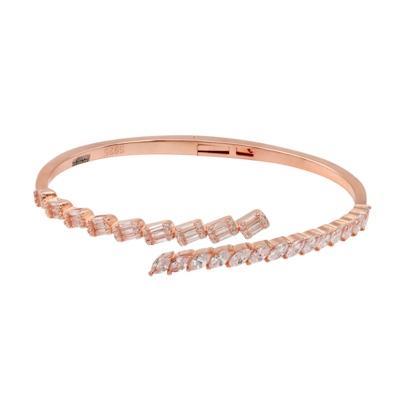 92.5 Hallmark Rose Polished Silver Cubic Zirconia Baguette Bracelet