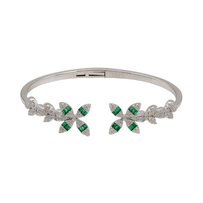 92.5 Hallmark Silver Cubic Zirconia and Green Stone Floral Bracelet