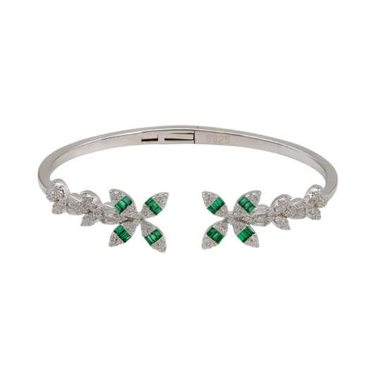 92.5 Hallmark Silver Cubic Zirconia and Green Stone Floral Bracelet