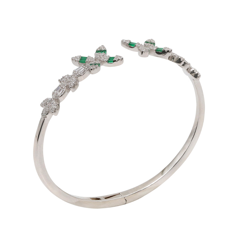 92.5 Hallmark Silver Cubic Zirconia and Green Stone Floral Bracelet