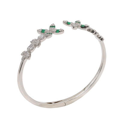 92.5 Hallmark Silver Cubic Zirconia and Green Stone Floral Bracelet