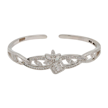 92.5 Hallmark Silver Cubic Zirconia and White Enamel Floral Bracelet