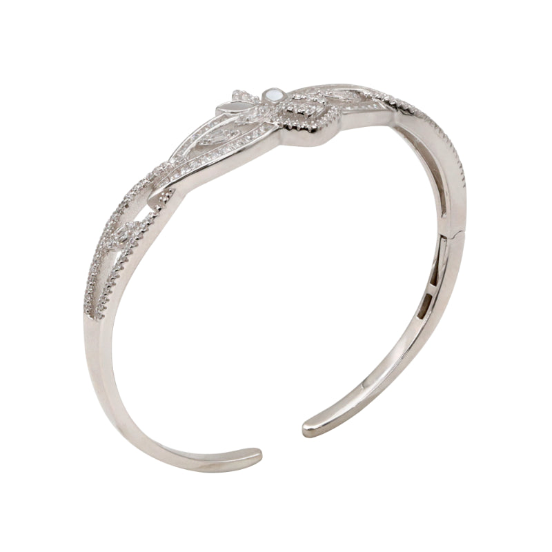 92.5 Hallmark Silver Cubic Zirconia and White Enamel Floral Bracelet