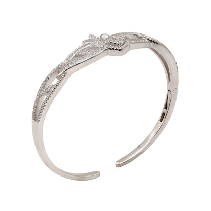 92.5 Hallmark Silver Cubic Zirconia and White Enamel Floral Bracelet