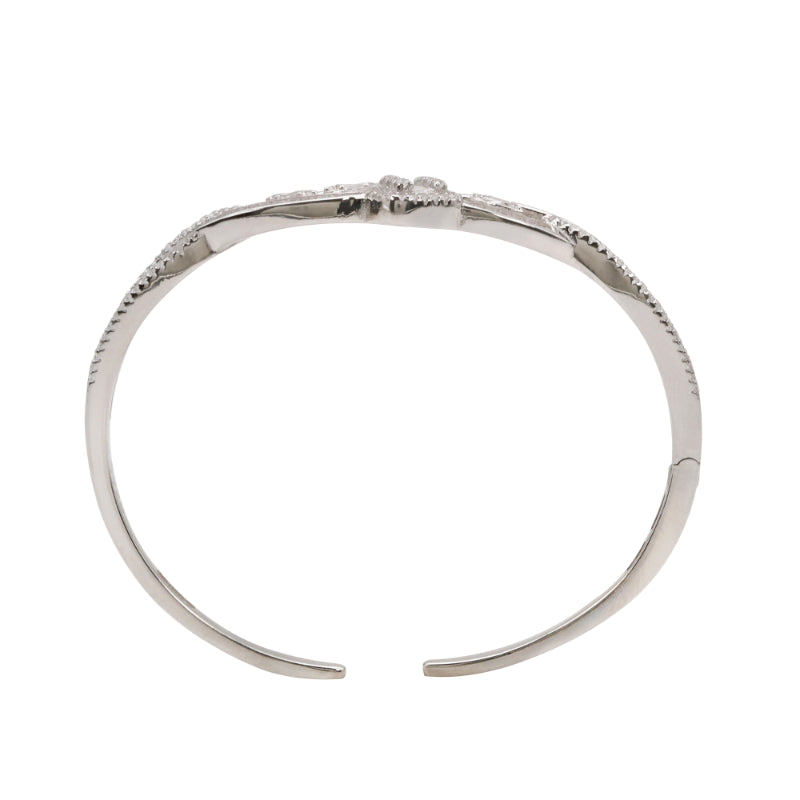 92.5 Hallmark Silver Cubic Zirconia and White Enamel Floral Bracelet