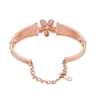 92.5 Hallmark Rose Polished Silver Floral Cubic Zirconia Bracelet