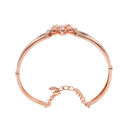 92.5 Hallmark Rose Polished Silver Floral Cubic Zirconia Bracelet