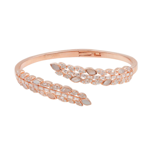 92.5 Hallmark Rose Polished Silver Floral Cubic Zirconia Bracelet