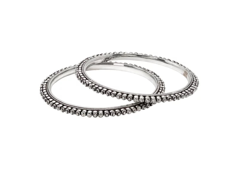 Ladies Silver Beaded Bangles