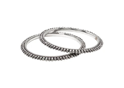 Ladies Silver Beaded Bangles