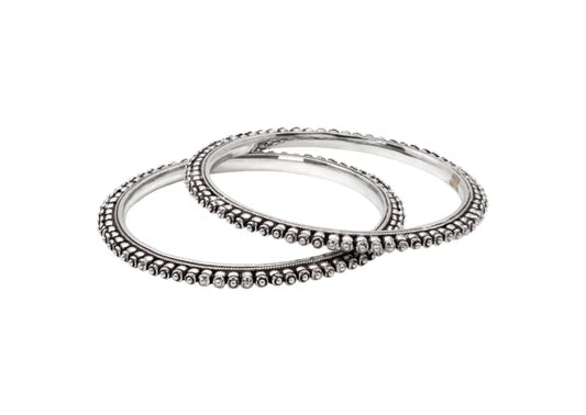 Ladies Silver Beaded Bangles