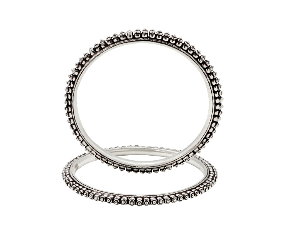 Ladies Silver Beaded Bangles