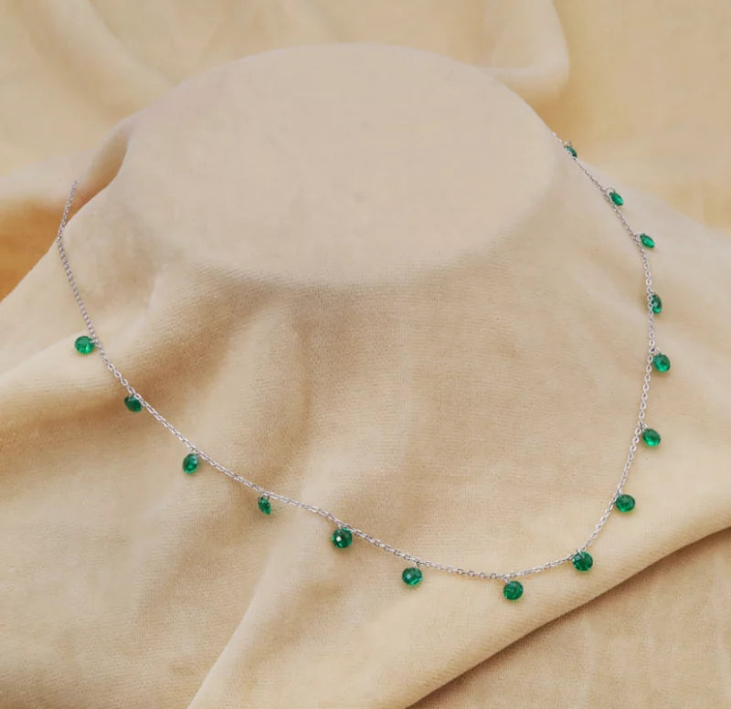 Emerald Dewdrop Silver Chain
