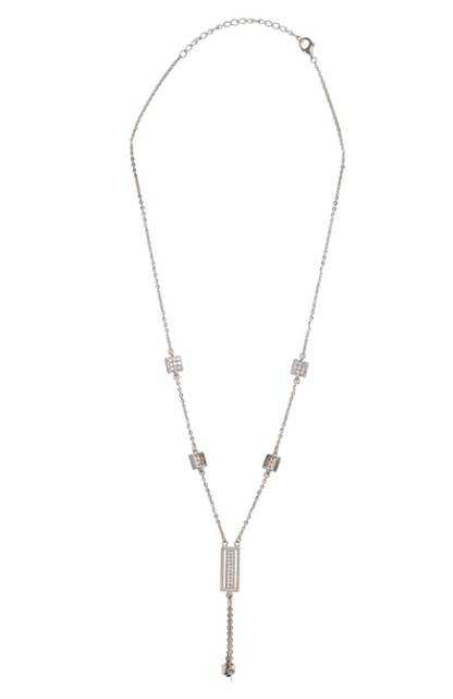 Silver CZ Bar Drop Station Chain pendant